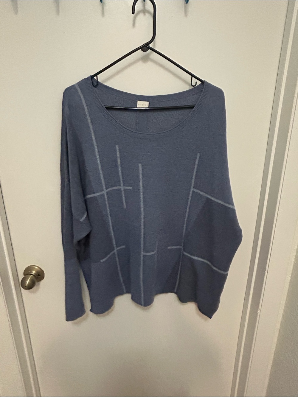 Poetry Slate Blue Grid-Pattern Scoop Neck Sweater